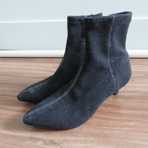 REBECCA MINKOFF Sayres Glitter Kitten Heel Sock Booties in Black - Size US 8 - Picture 2 of 13
